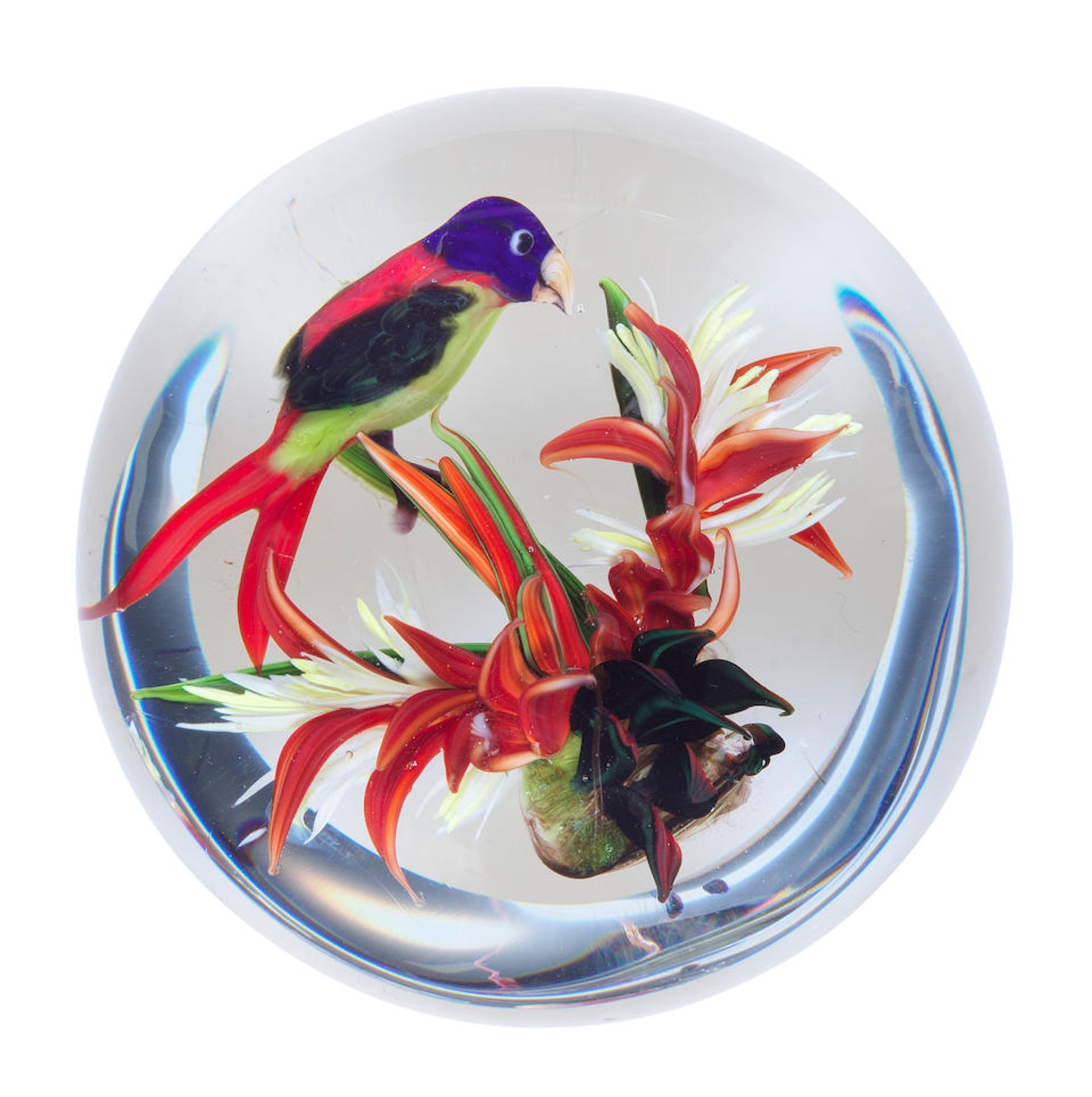 A Rick Ayotte purple crowned lorikeet magnum paperweight, dated 2000