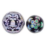 Two Whitefriars faceted patterned millefiori paperweights, dated 1980 and 1982