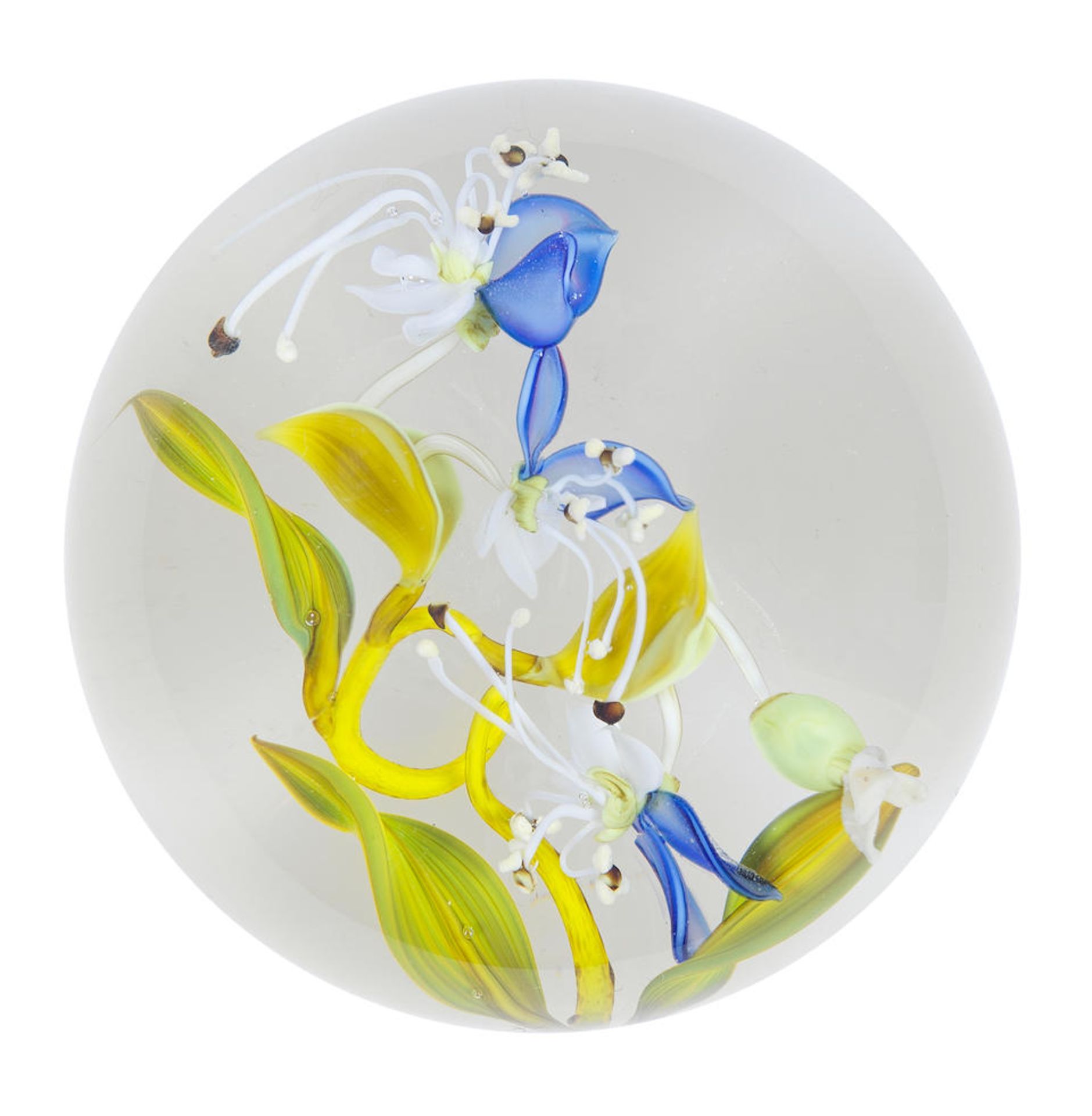 A Paul Stankard experimental Asiatic dayflower botanical magnum paperweight, dated 1994