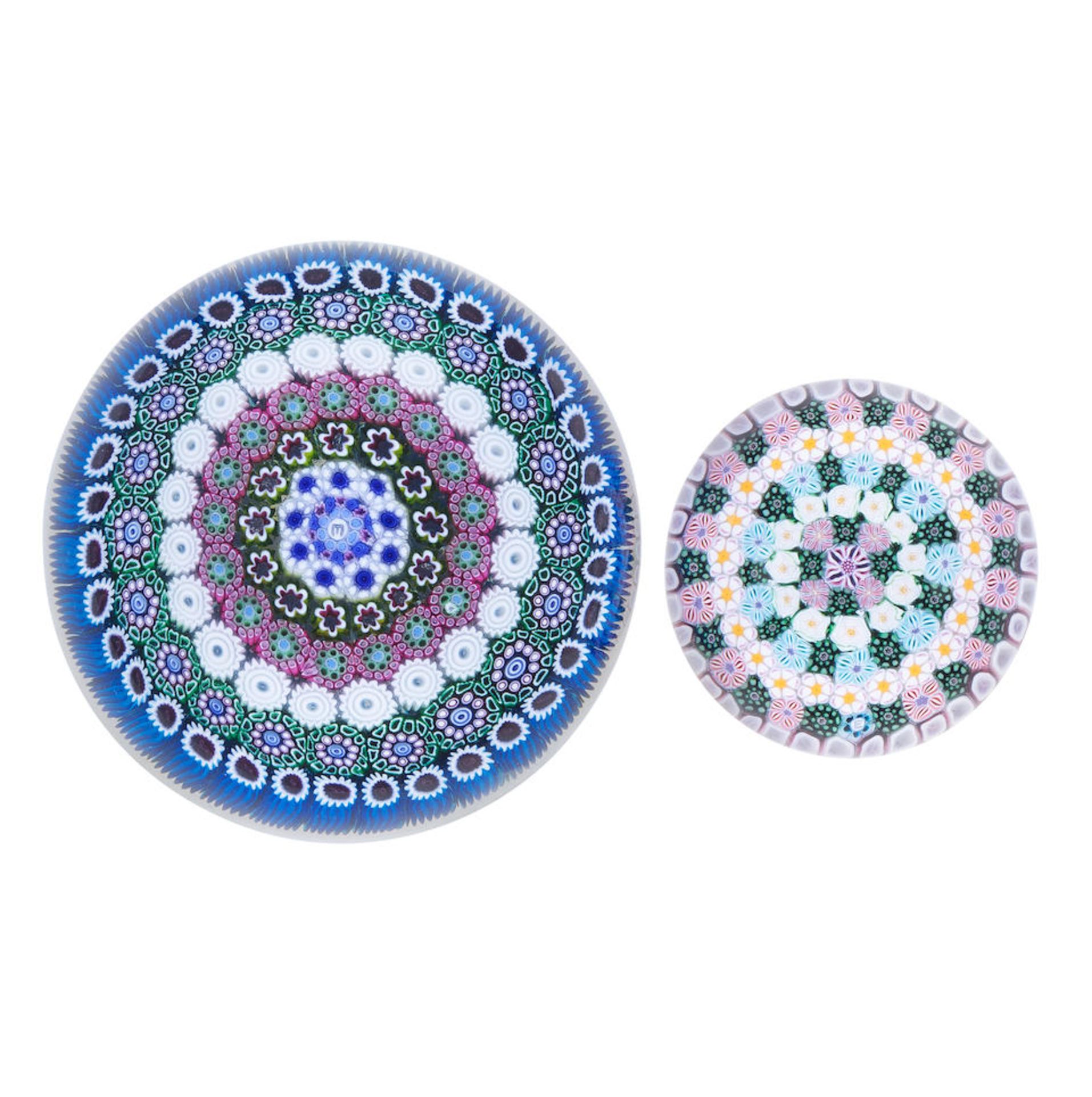 Two Drew Ebelhare concentric millefiori paperweights, dated 2000
