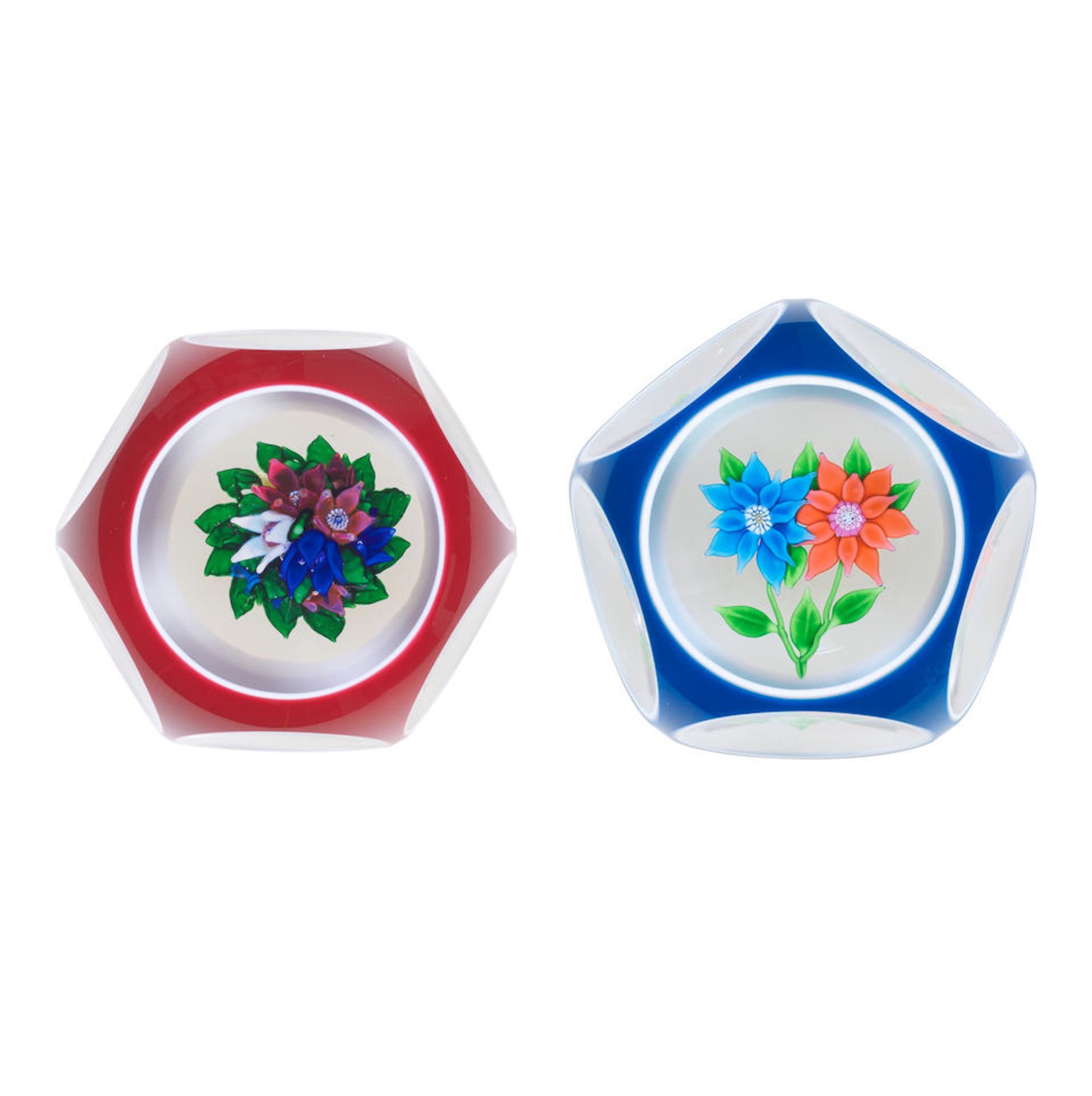 Two St Louis faceted double-overlay bouquet paperweights, dated 1975 and 1983