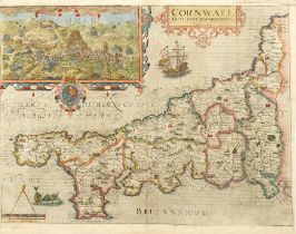 KIP (WILLIAM) Cornwall olim pars danmoniorum, [G. Bishop and J. Norton, 1607]; BLAEU (JAN) Cornu...