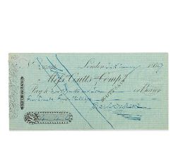 DICKENS (CHARLES) Autograph cheque signed, in favour of Messrs Sparks and Son, London, 6 January...