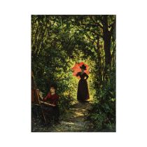 F&#233;lix Joseph Barrias (Paris 1822-1907) Le peintre et son mod&#232;le dans un paysage bois&#...