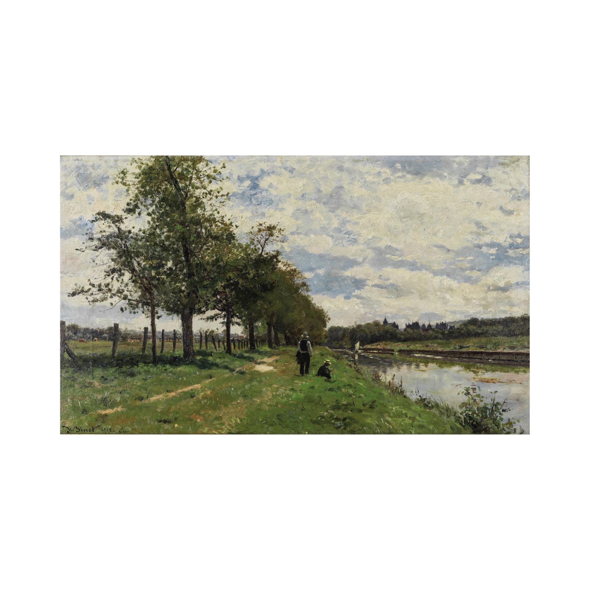 Jean Baptiste Barth&#233;l&#233;my Binet (Rouen 1849-1924 Routot) Paysage fluvial, dans les envi...