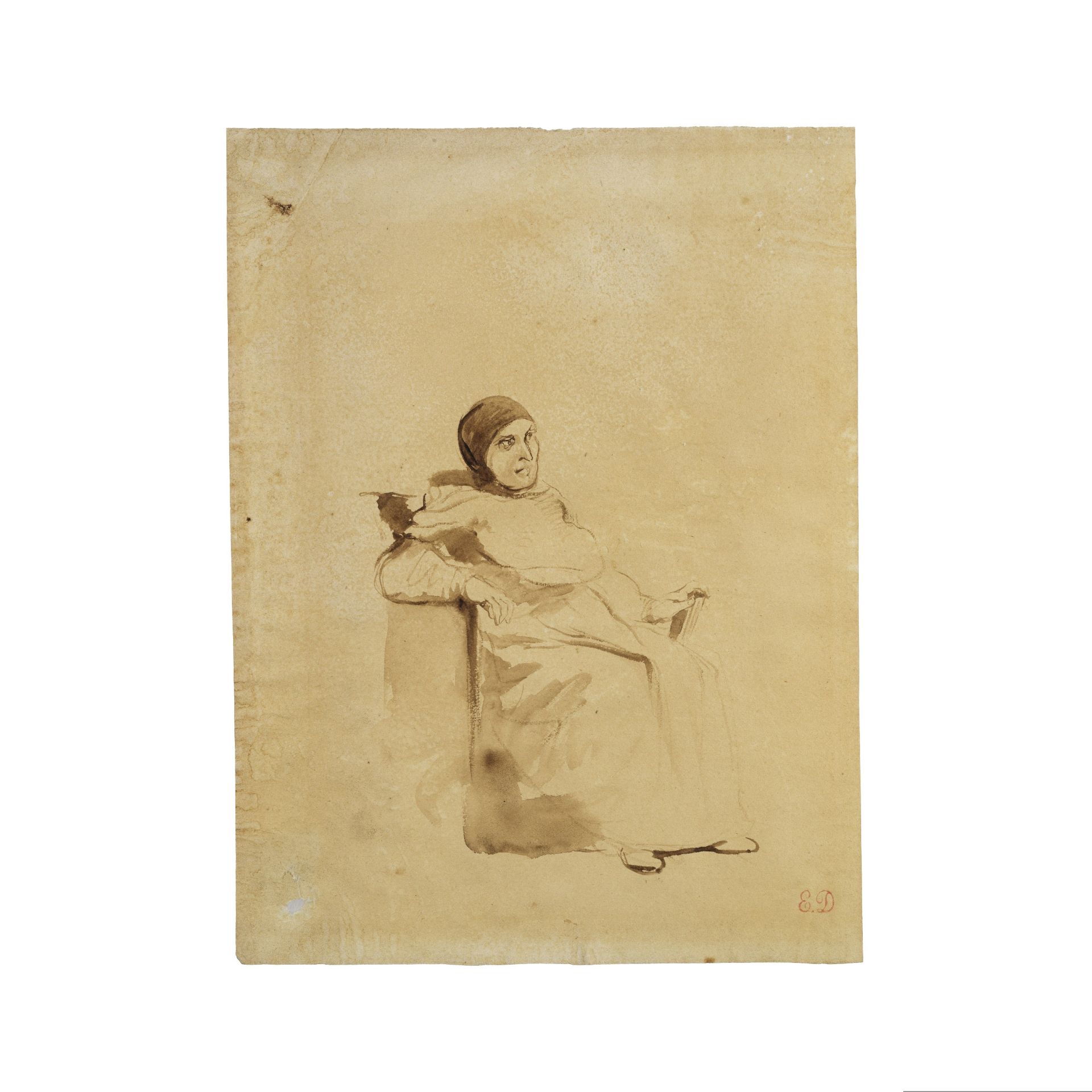 Eug&#232;ne Delacroix (Charenton 1798-1863 Paris) Etude d'un eccl&#233;siastique assis en costum...