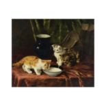 Alfred Arthur Brunel de Neuville (Paris 1852-1941) Trois chatons et leur coupe de lait