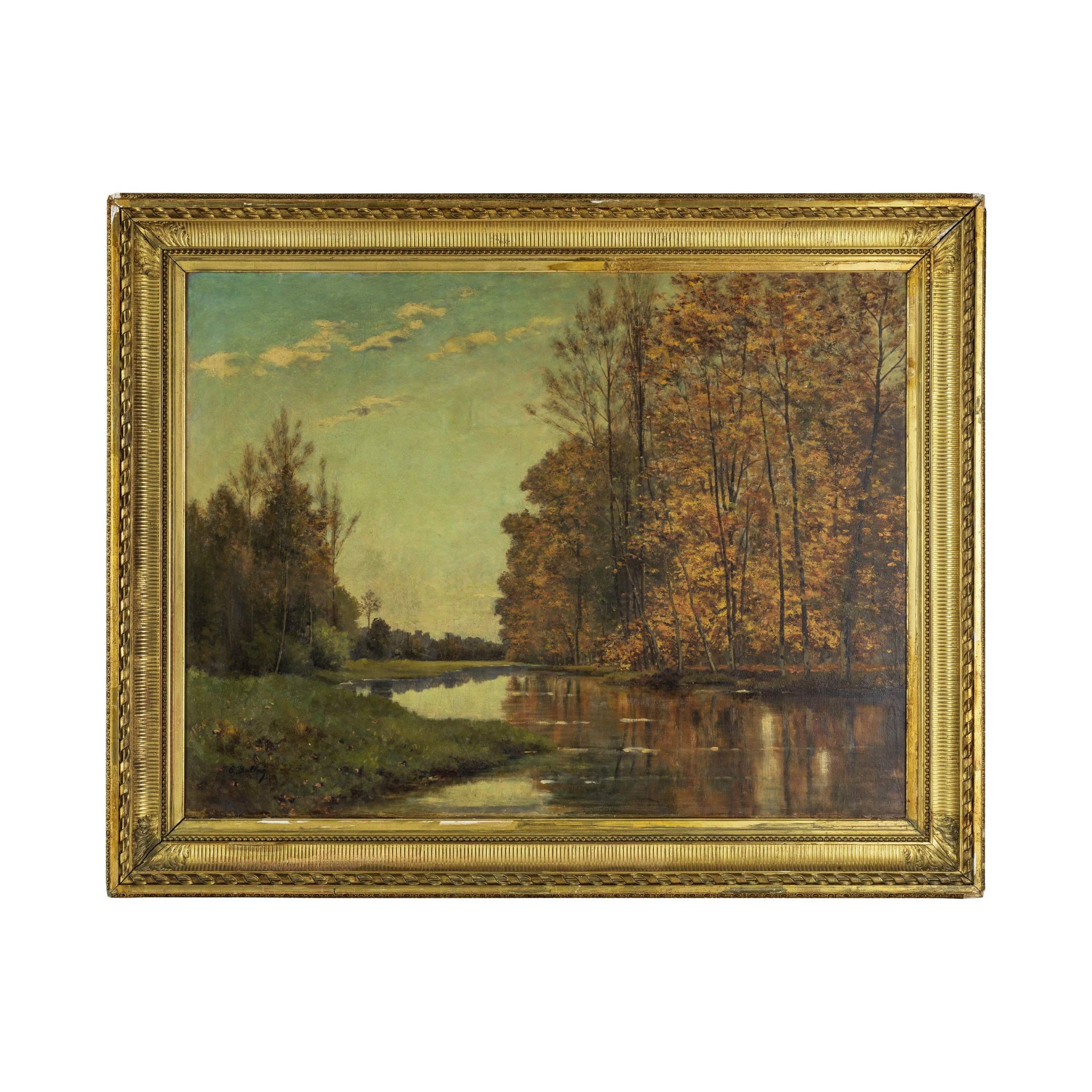 Pierre Ernest Ballue (Descartes 1855-1928) Paysage d'automne, au bord de l'eau