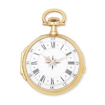 Breguet. An 18K gold keyless wind open face quarter repeating pocket watch Sold 22nd June 1882 t...