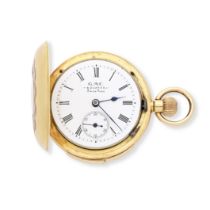 G.A.C Equator. An 18K gold half hunter minute repeating pocket watch with enamel numeralsCirca 1890