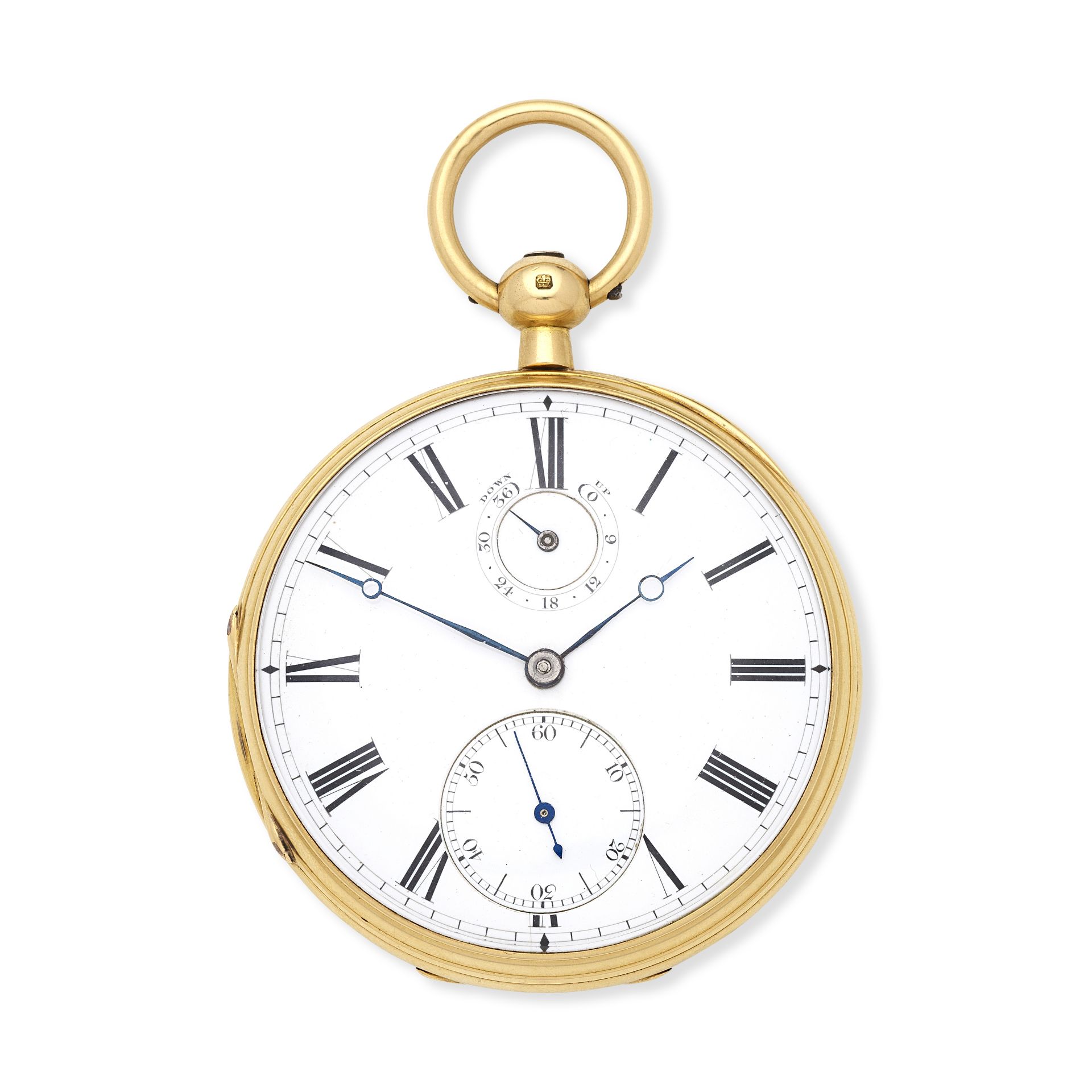 A & J Smith, Aberdeen. An 18K gold key wind open face pocket watch with up/down indication Londo...