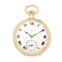 Patek, Philippe & Cie. An 18K gold keyless wind open face pocket watch Manufactured 1918, sold 1...
