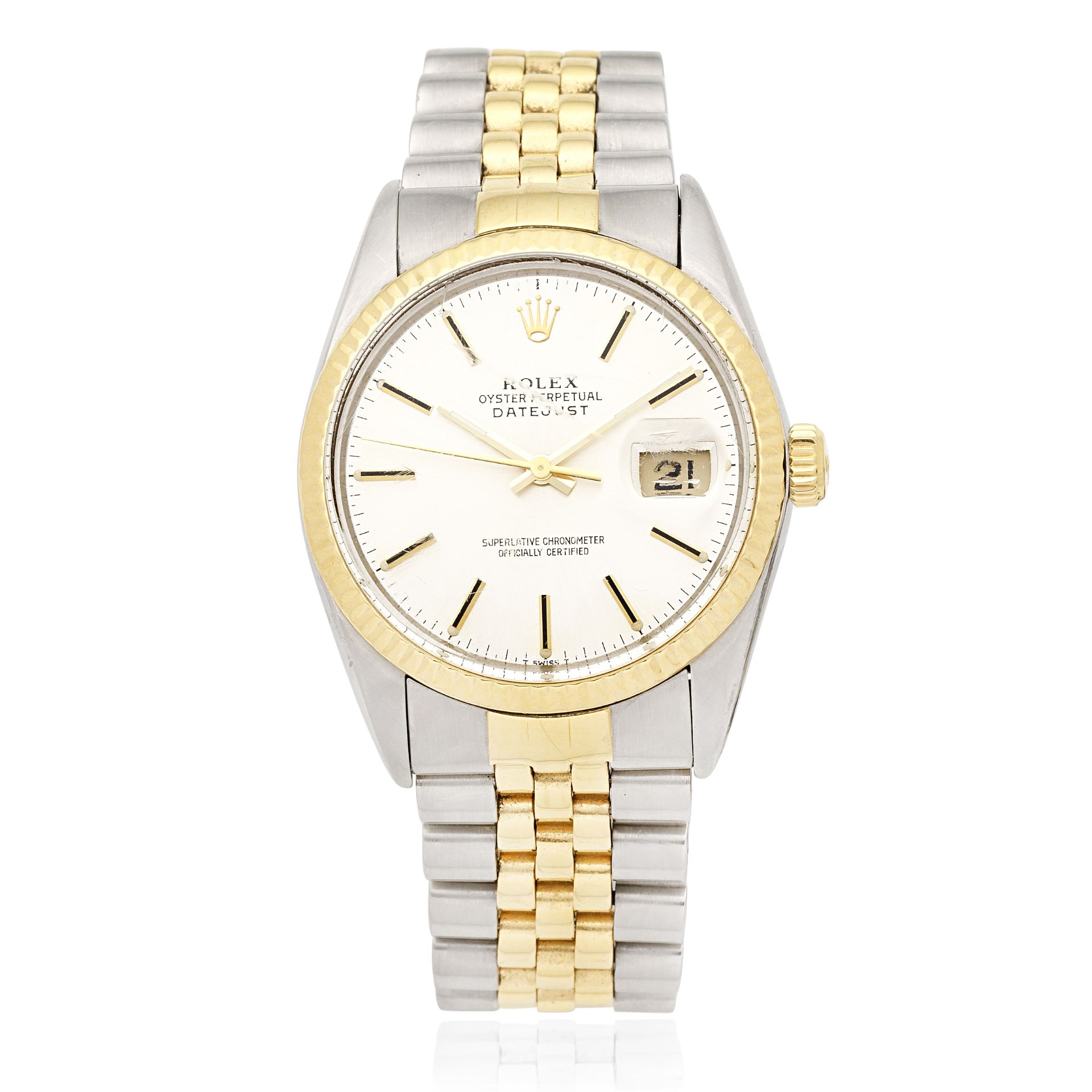 Rolex. A stainless steel and gold automatic calendar bracelet watch Datejust, Ref: 16013, Circa...