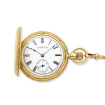 Waltham. An 18K gold keyless wind full hunter pocket watch with 9K gold chain Circa 1896