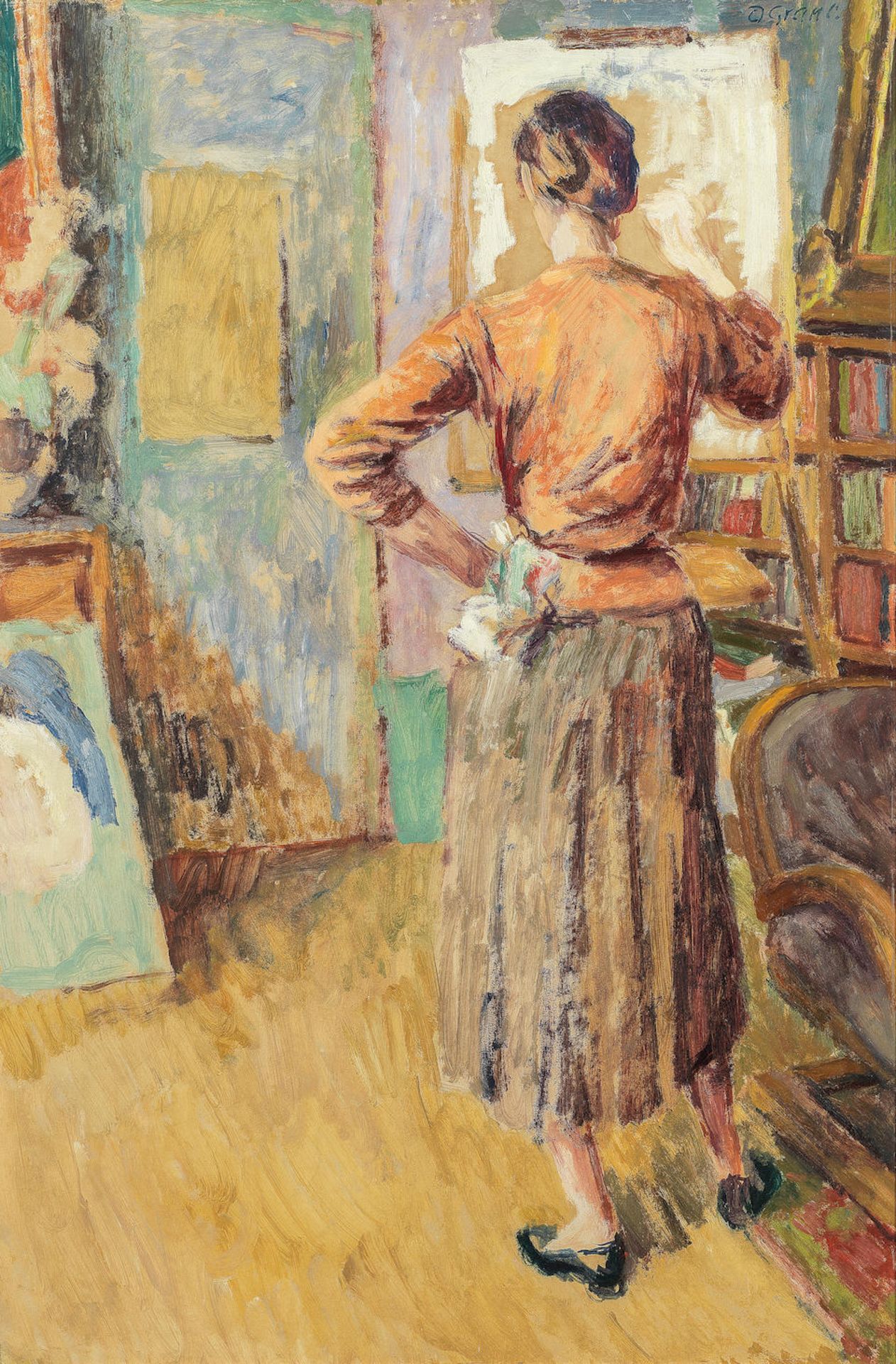 Duncan Grant (British, 1885-1978) Angelica Painting at Charleston 77.2 x 51.6 cm. (30 3/8 x 20 3...