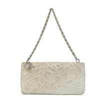 Karl Lagerfeld for Chanel: a Silver Leather Camellia Pochette VIP Gift 2014-15 (includes serial ...