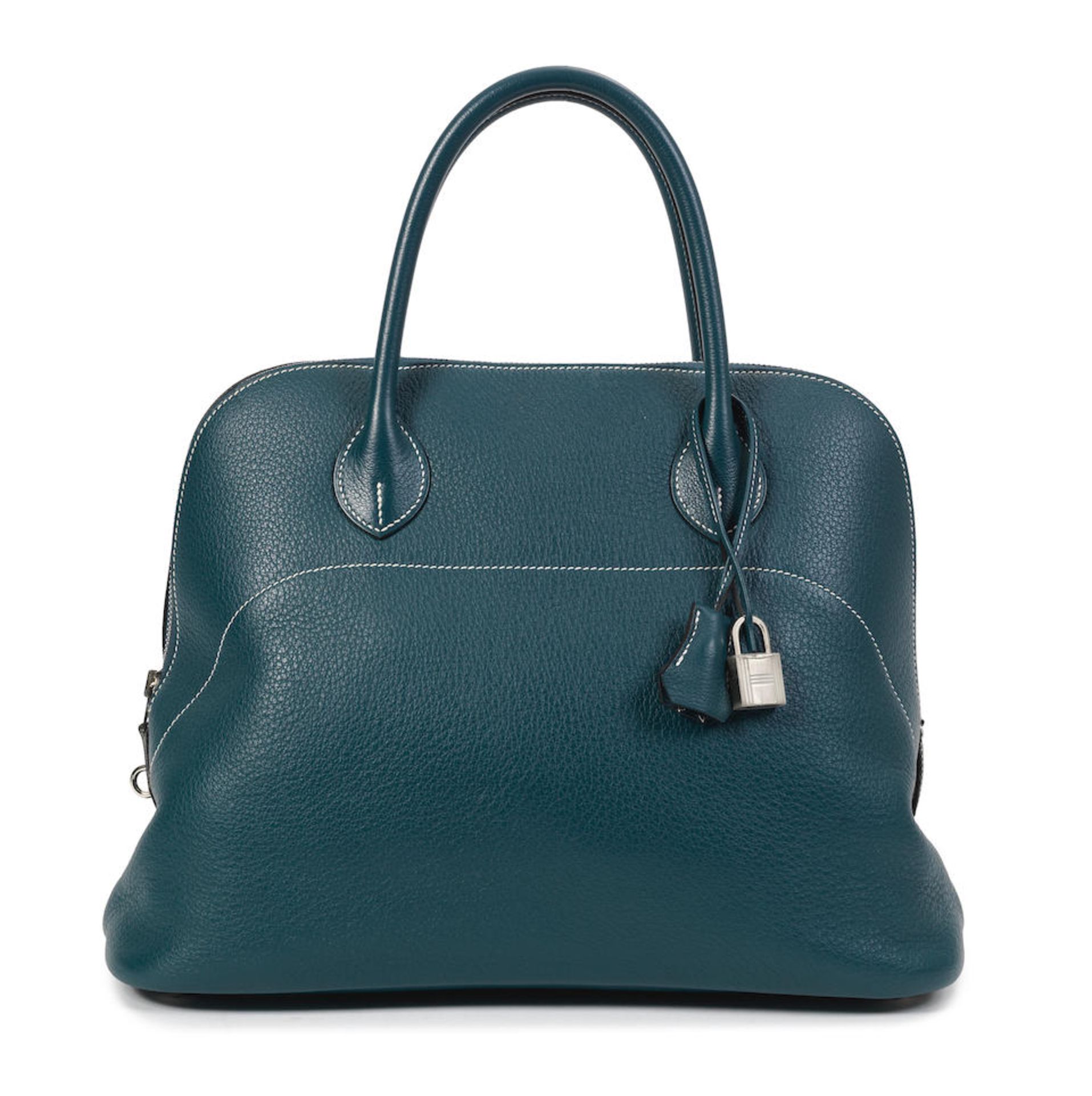 Hermès: a Bleu Thalassa Evergrain Leather Bolide Relax 35 2015 (includes padlock, keys, clo...