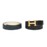 Hermès: a Gold H Belt Buckle and Two Reversible Leather Belts Late 1990s (includes dust bag)