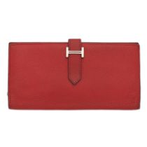 Hermès: a Red Chevre Leather Bearn Wallet 2005 (includes dust bag)