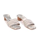 Christian Dior: a Pair of Grey Toile de Jouy Dway Heeled Slides 2020s (includes dust bag)