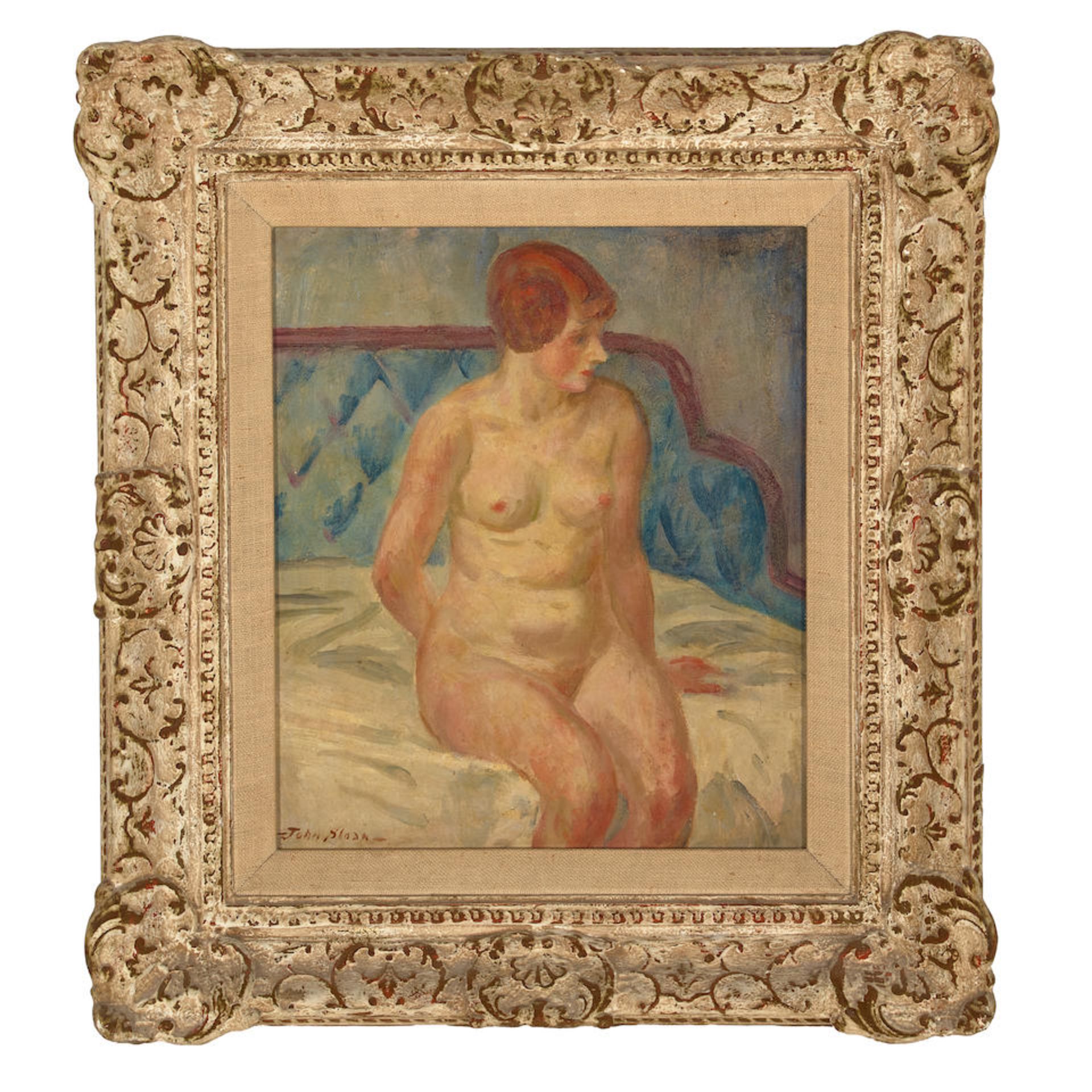 John Sloan (1871-1951) Nude Seated on Couch Bed 15 x 13 in. framed 22 3/4 x 20 1/2 in. - Image 2 of 2