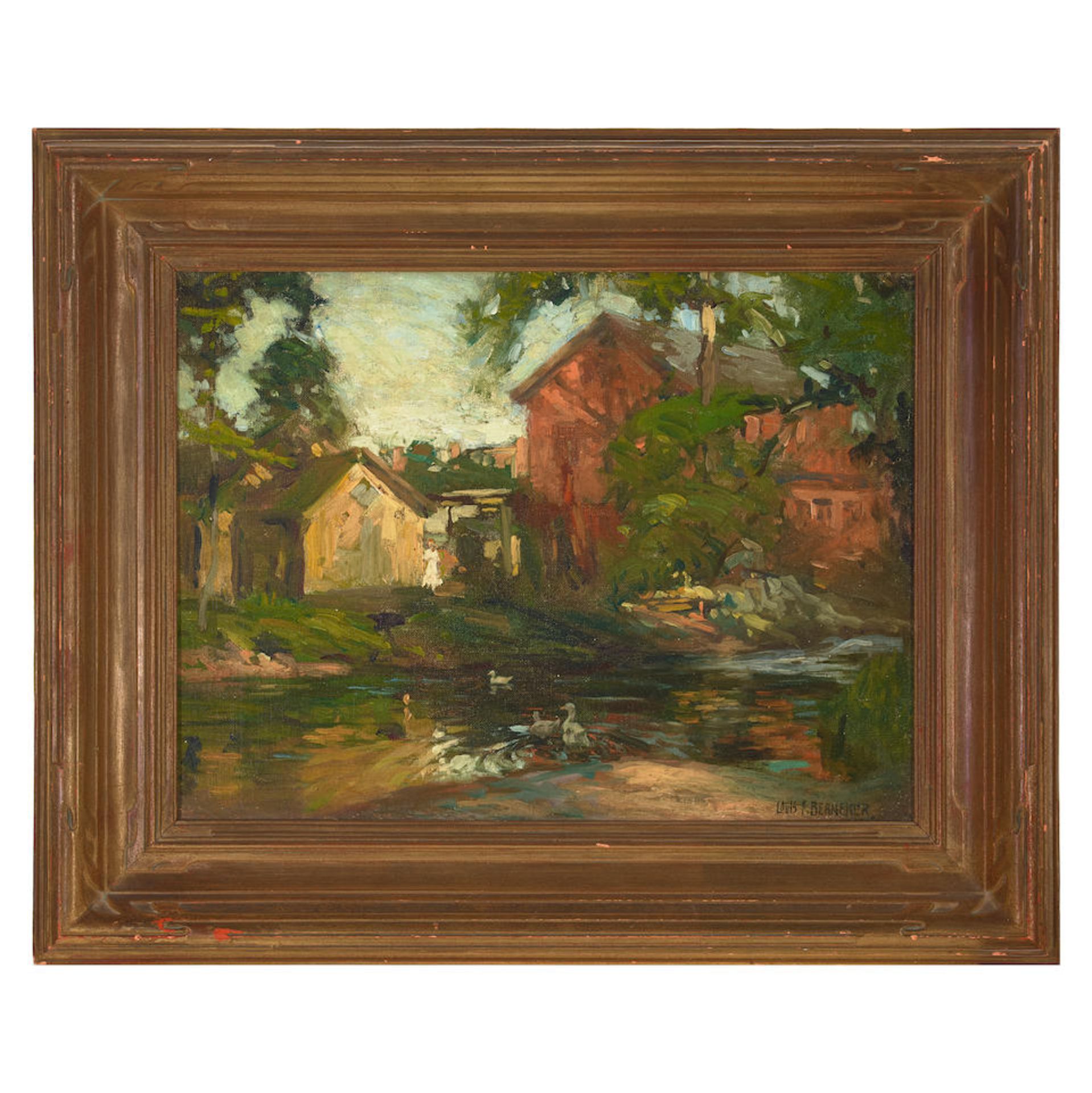 Louis Frederick Berneker (1876-1937) Feeding the Ducks 12 x 16 in. framed 17 3/4 x 21 3/4 in. - Image 2 of 2