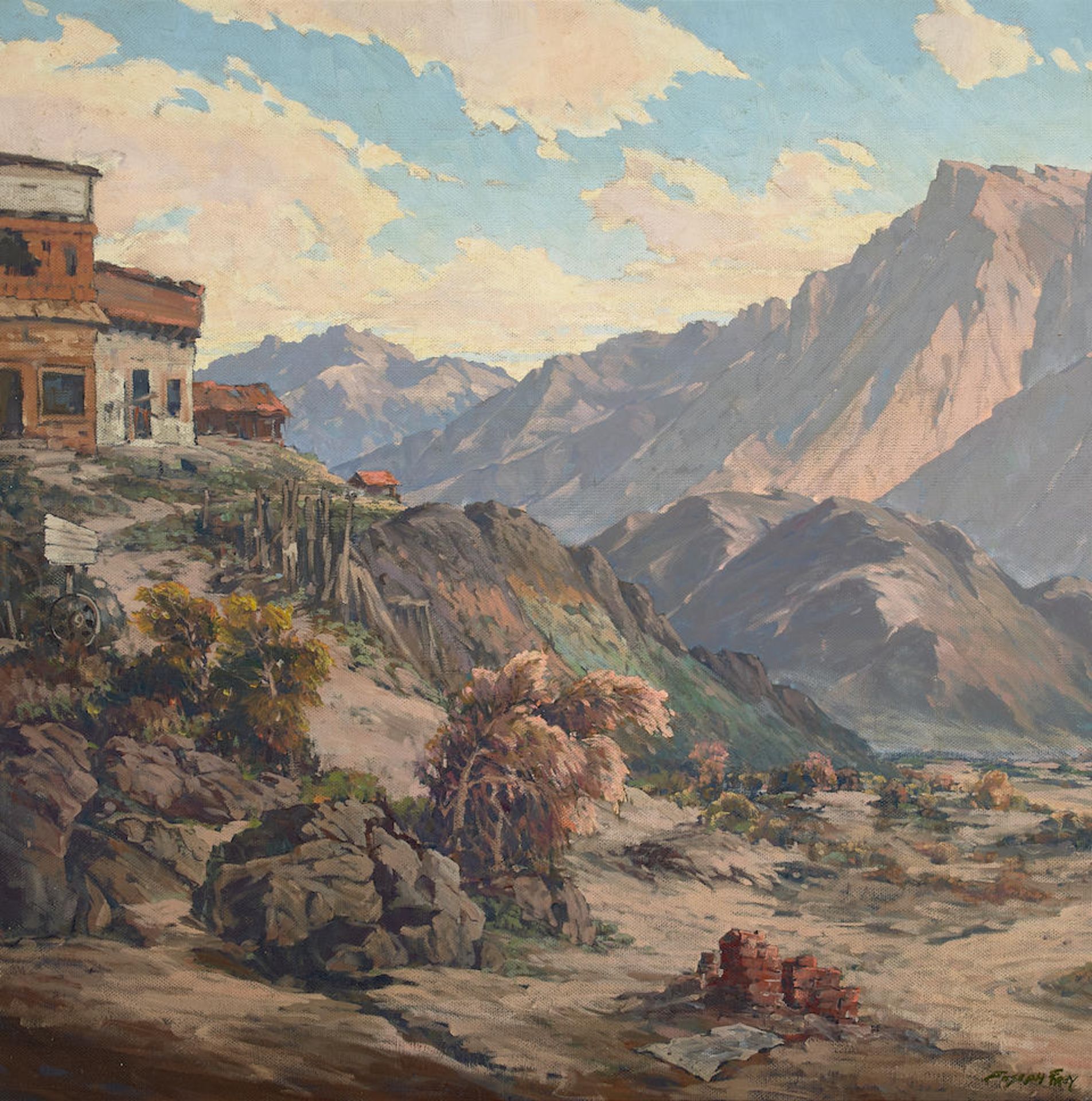Joseph P. Frey (1892-1977) The Old Mining Town 36 x 36 in. framed 43 x 43 in.