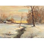 Robert William Wood (1889-1979) Winter's Arrival 12 x 16 in. framed 23 x 27 in.