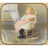 Marion Kavanagh Wachtel (1876-1954) Little Girl with Her Doll sight 8 1/2 x 10 in. framed 15 1/4...