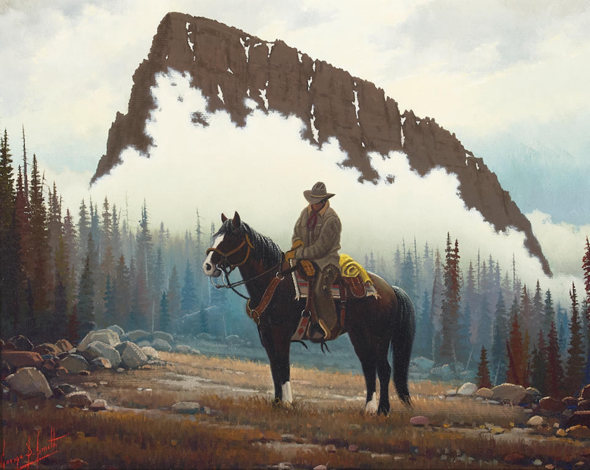 George Dee Smith (born 1944) Ghost Peak (North Fork of the Shoshone) 12 x 20 in. framed 23 3/4 ...