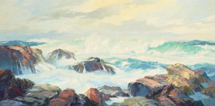 Bennett Bradbury (1914-1991) Turbulent Surf 24 x 48 in. framed 32 1/2 x 56 1/4 in.