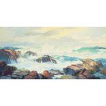 Bennett Bradbury (1914-1991) Turbulent Surf 24 x 48 in. framed 32 1/2 x 56 1/4 in.