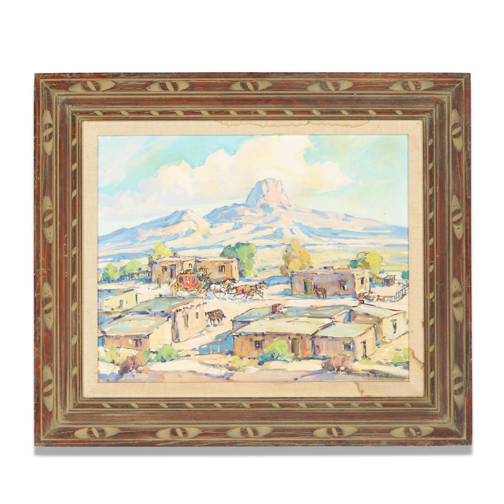Marjorie Jane Reed (1915-1996) Arrival of the Stage at Cabazon 16 x 20 in. framed 22 1/2 x 27 1/... - Bild 3 aus 3