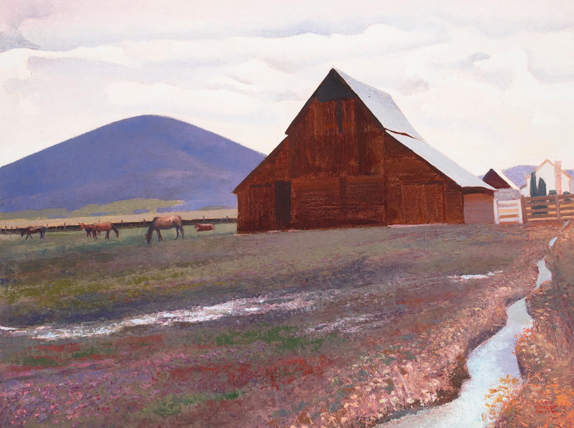 Gary Ernest Smith (born 1942) Horse Pasture 30 x 40 in. framed 37 x 47 in.