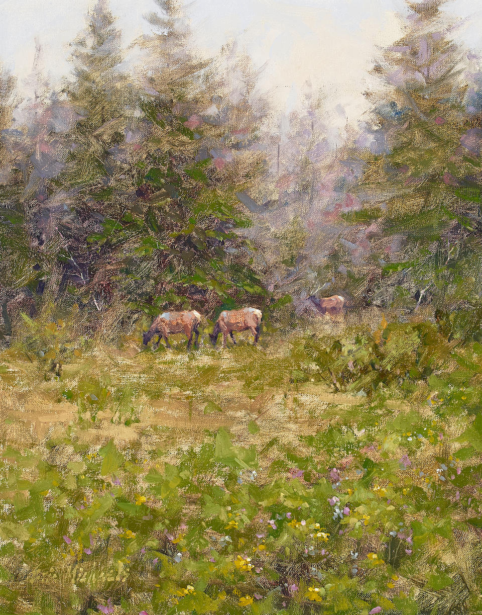 Eric Michaels (born 1948) Roosevelt Elk 20 x 16 in. framed 26 1/2 x 22 3/4 in.