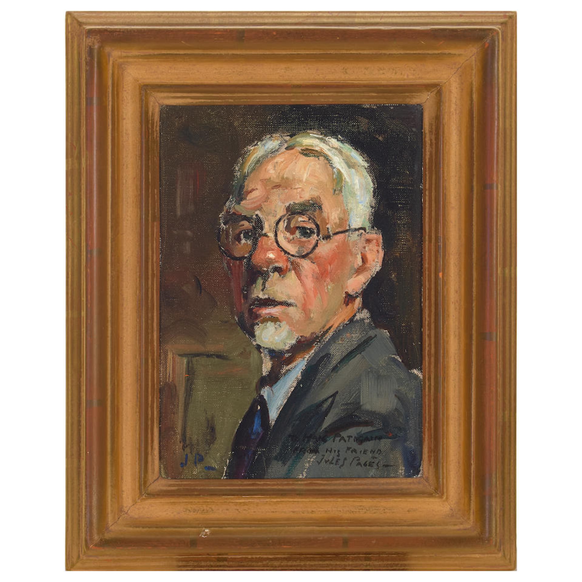 Jules Eugene Pages (1867-1946) Self Portrait 8 3/8 x 5 3/4 in. framed 12 x 9 1/2 in. - Image 2 of 2