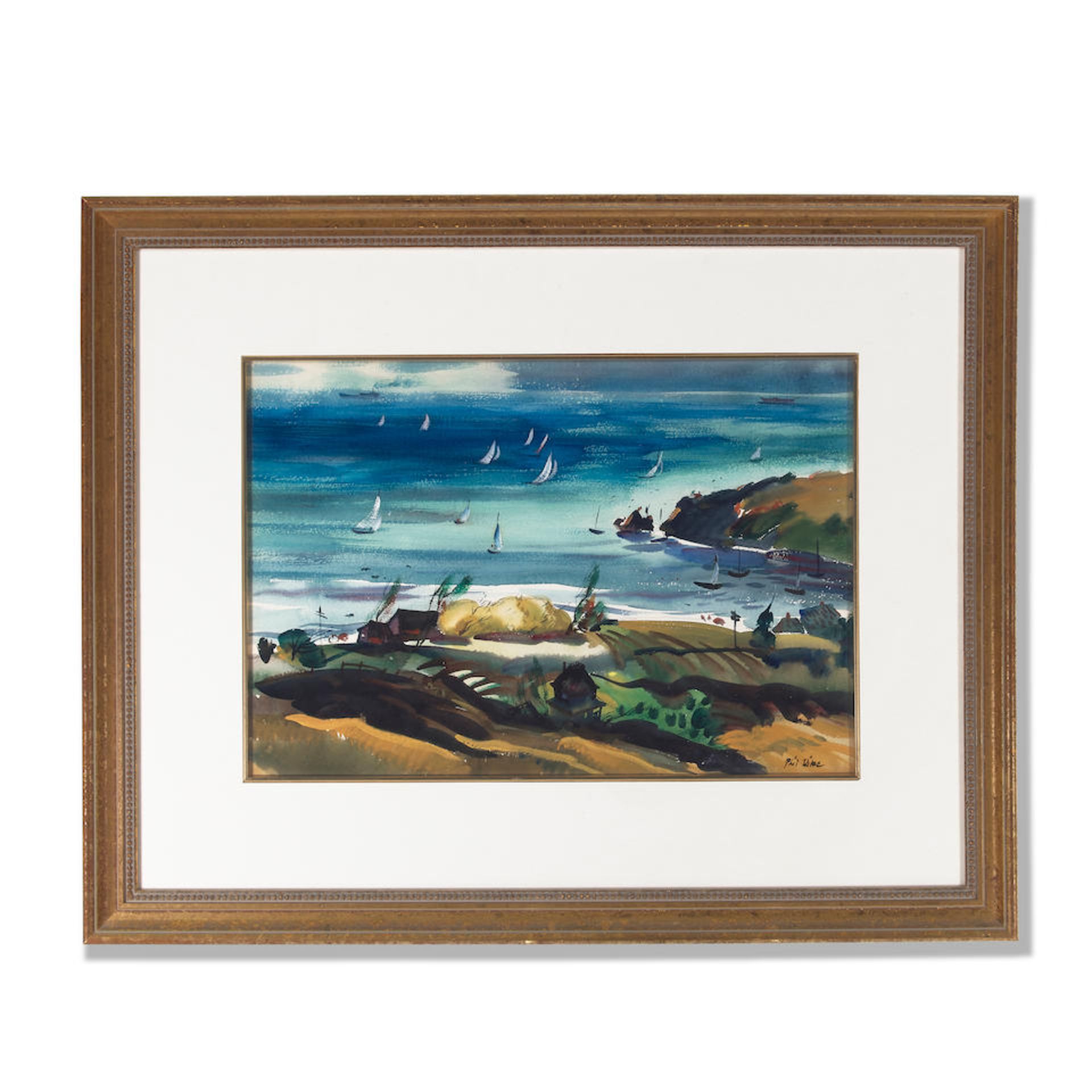 Phil Dike (1906-1990) Corona del Mar sight 12 3/4 x 18 3/4 in. framed 23 x 29 in. - Image 3 of 3