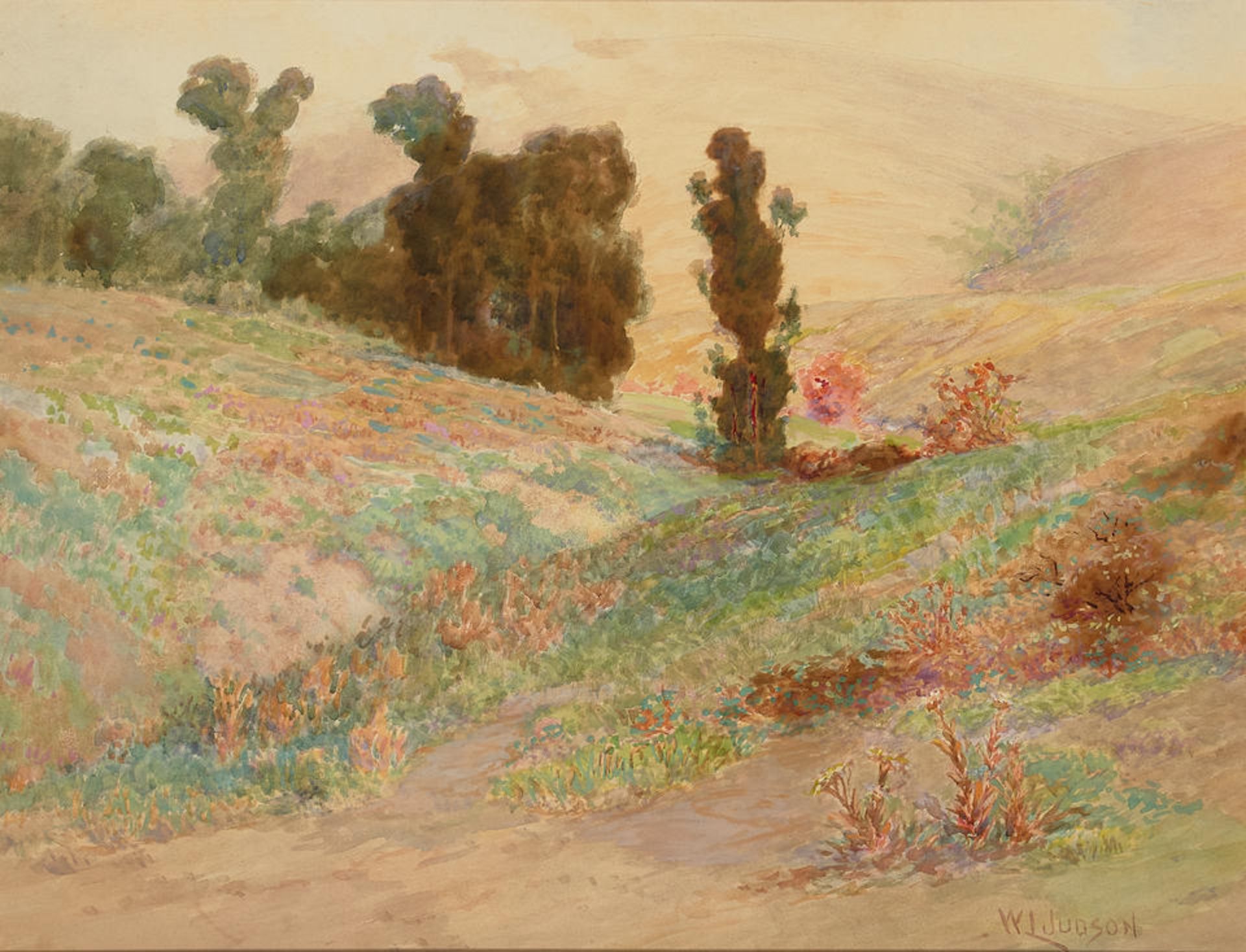 William Lees Judson (1842-1928) Sleepy Hollow in Laguna sight 17 x 22 in. framed 26 3/4 x 32 in....