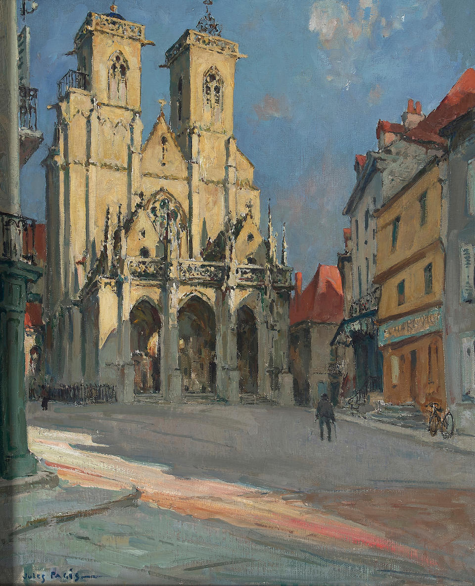 Jules Eugene Pages (1867-1946) Church at Semur-en-Auxois 24 x 20 in. framed 30 1/4 x 26 in. (Pai...