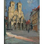 Jules Eugene Pages (1867-1946) Church at Semur-en-Auxois 24 x 20 in. framed 30 1/4 x 26 in. (Pai...