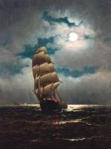 William Alexander Coulter (1849-1936) Clipper Under a Moonlit Sky 24 x 18 in. framed 28 x 22 in.