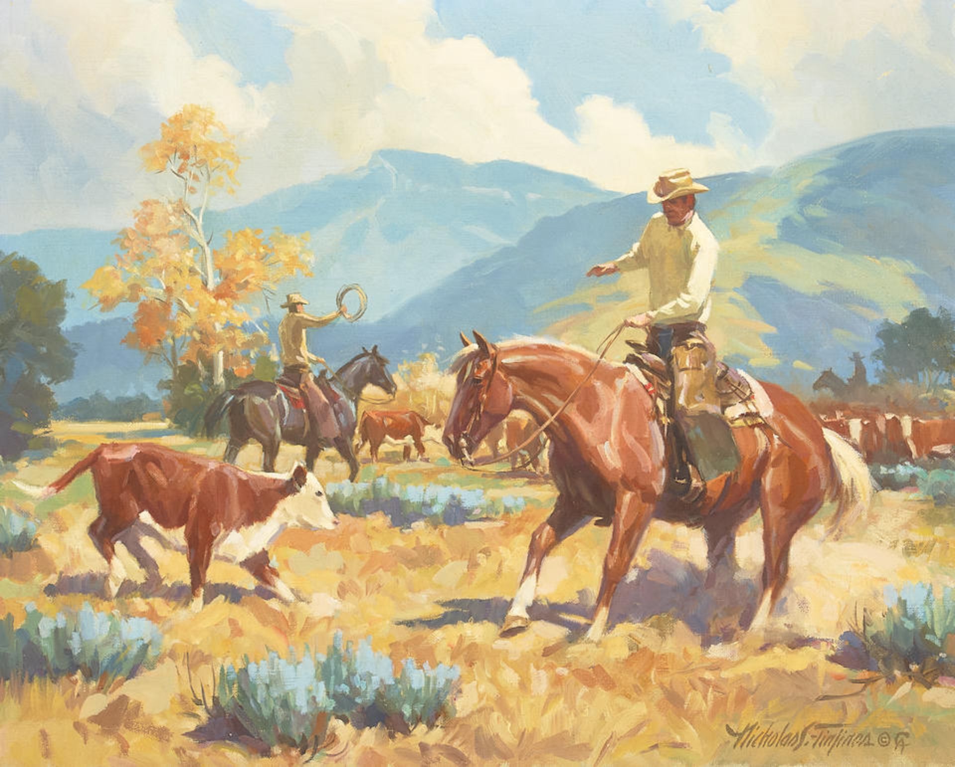 Nicholas S. Firfires (1917-1990) Sorting the Gather 16 x 20 in. framed 24 1/2 x 28 1/2 in.