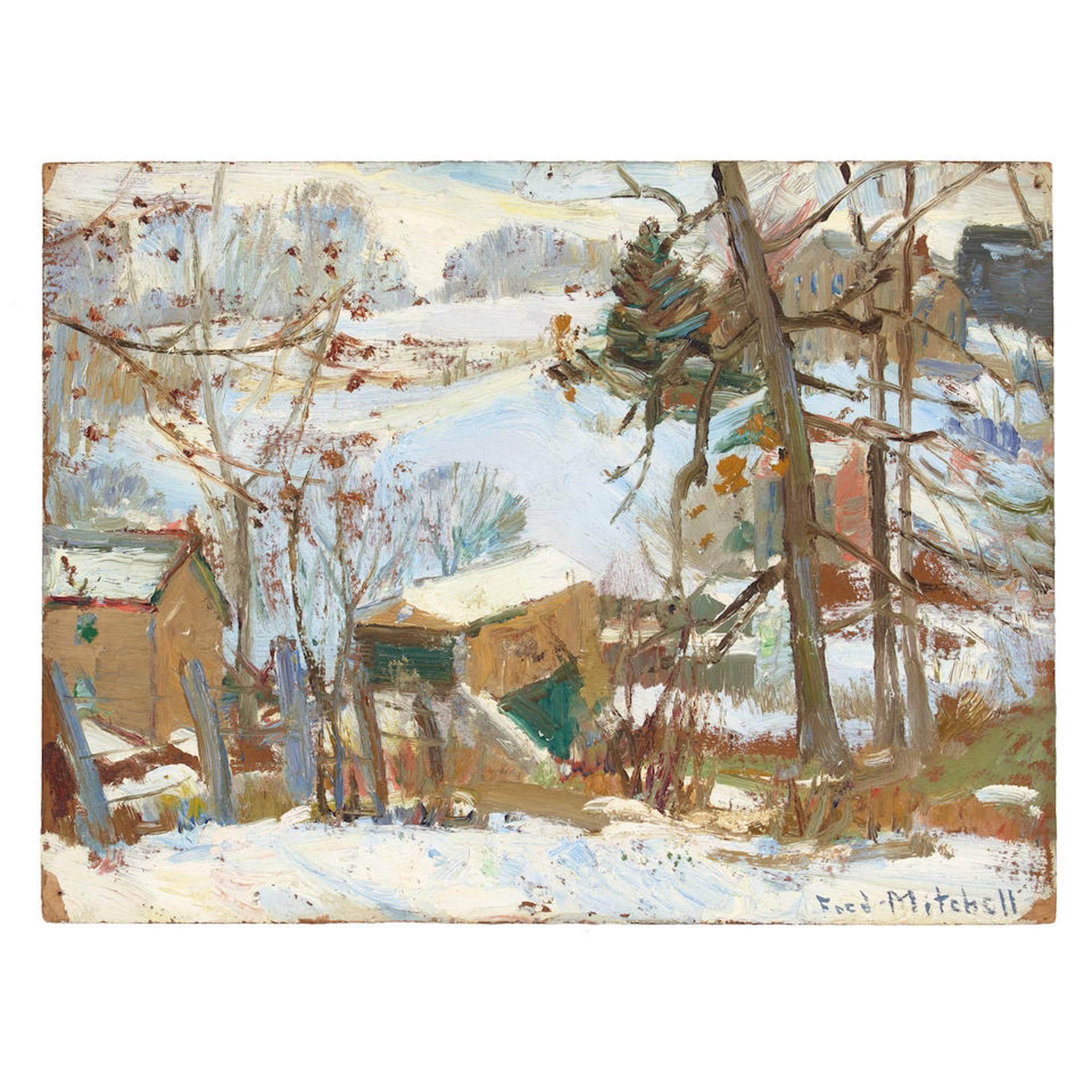 Alfred R. Mitchell (1888-1972) Winter in Old Pennsylvania 9 x 12 in. unframed - Bild 2 aus 2