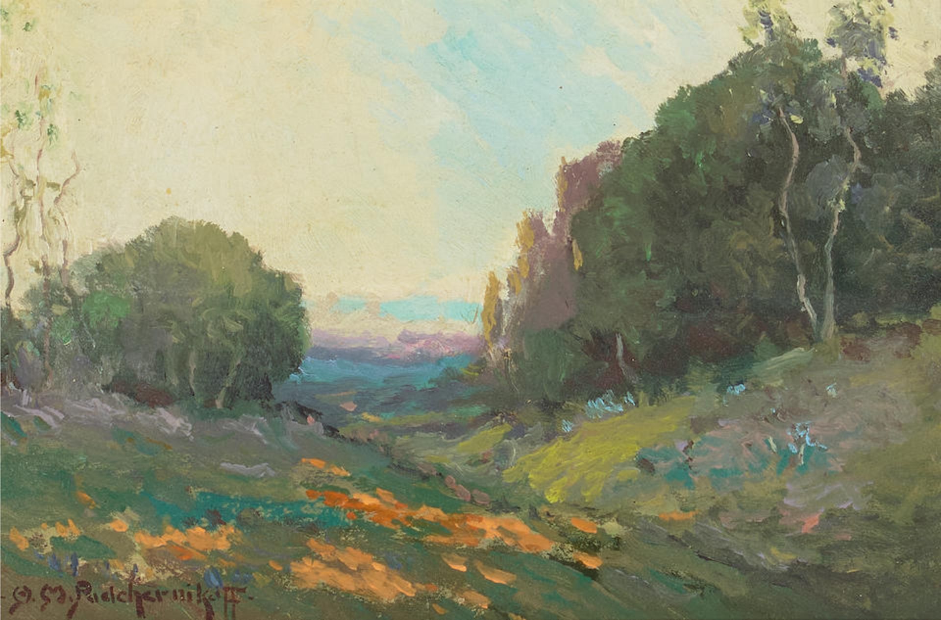 Alexis Matthew Podchernikoff (1886-1933) Hillside of Wildflowers 5 1/2 x 8 1/4 in. framed 9 x 11...