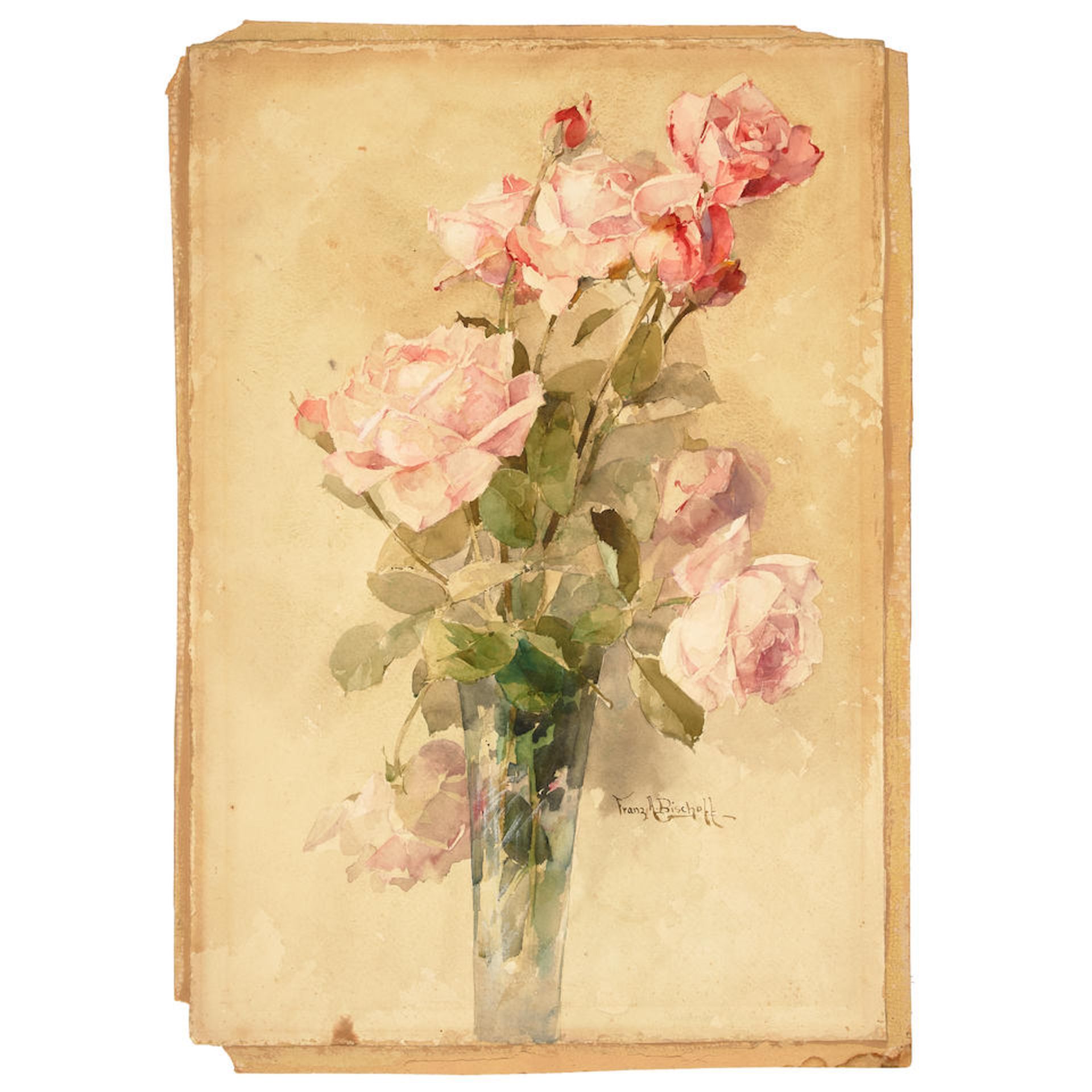 Franz Arthur Bischoff (1864-1929) Vase of Roses sheet 22 1/4 x 15 3/8 in. unframed - Bild 2 aus 2