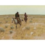 Jack N. Swanson (1927-2014) Two Indians on Horseback 20 x 26 in. framed 27 x 32 1/2 in.