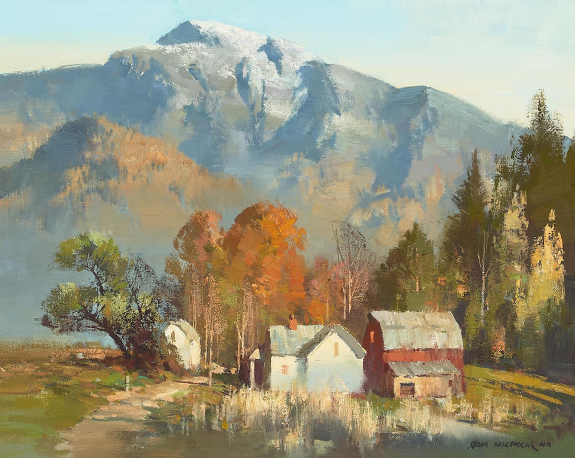 Thomas Andrew Nicholas (born 1934) Below the Mountain 16 x 20 in. framed 26 x 29 1/2 in.