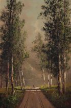 Frederick Schafer (1839-1927) Road through the Trees 30 x 20 in. framed 35 1/2 x 25 1/2 in.