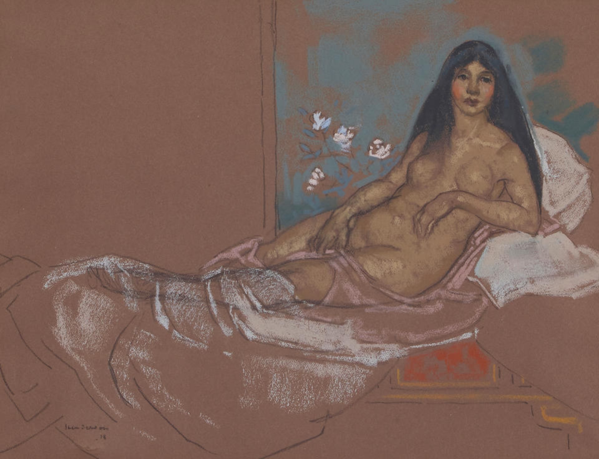 William Penhallow Henderson (1877-1943) Reclining Nude sight 7 1/2 x 10 in. framed 15 x 17 in.