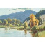 Scott Christensen (born 1962) Glacier Park, Autumn 30 x 36 in. framed 38 x 43 in.